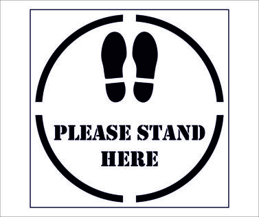 An image of Social Distancing Floor Stencil - Please Stand Here