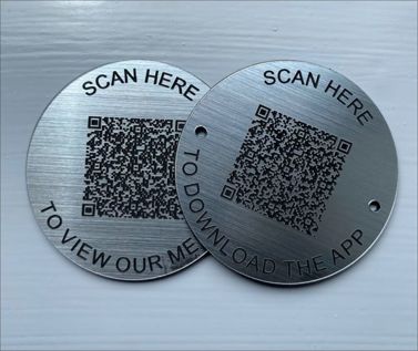 An image of Steel Effect QR Code Table Discs - 70mm