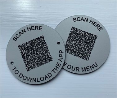 An image of Aluminium Effect QR Code Table Discs - 70mm