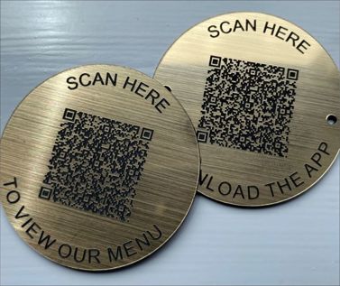 An image of Brushed Brass Effect QR Code Table Discs - 70mm