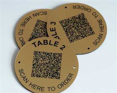 An image of Brushed Brass Effect QR Code Table Numbers - 50mm