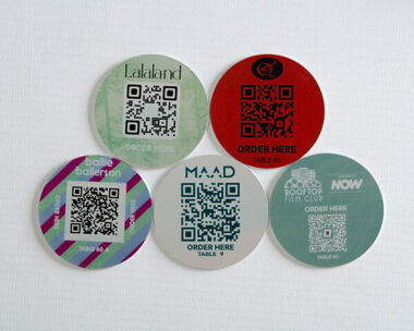 An image of Colour Aluminium Anodic QR Code Table Labels - 50mm