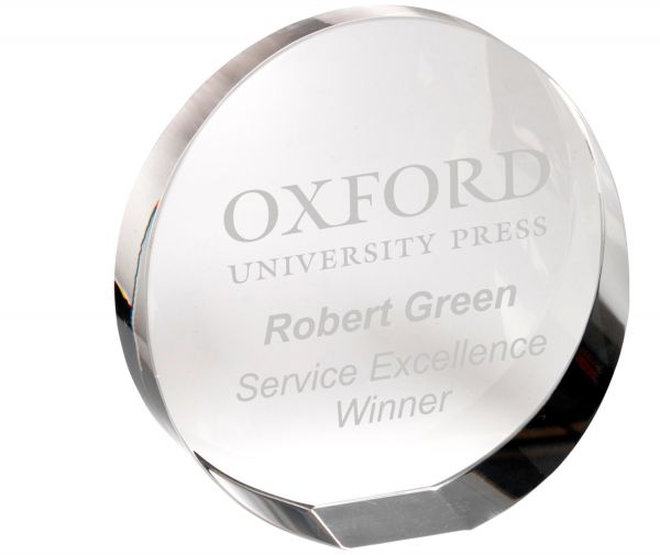 Personalised Clear Glass Round Paperweight Brunel Trophies