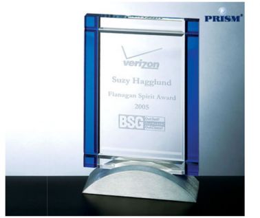 Rectangular Clear & Blue Crystal Award
