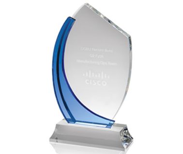 An image of Curved Clear & Blue Crystal Award - 7"