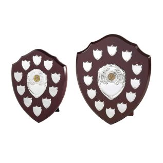 An image of Traditional Presentation Shield with Personalised Victory Centre - 12" c/w 12 s/...