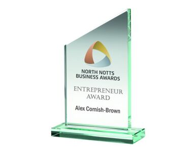 An image of Printed Business Trophy with Diagonal Cut - 159mm