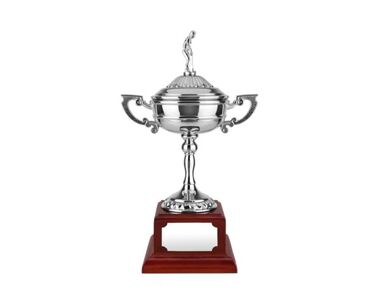 An image of Silver Finish Golf Cup with Square Wooden Base - 15.25"