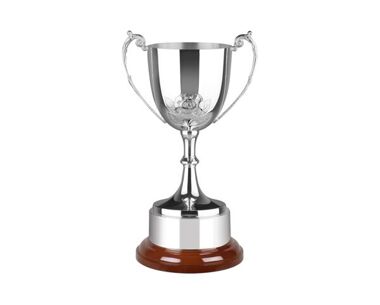 An image of English Rose' Silver Sports Cup on Mahogany Base - 11.5"