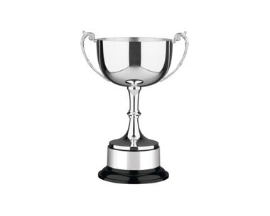 An image of Wide Silver Sports Cup on Black Plinth