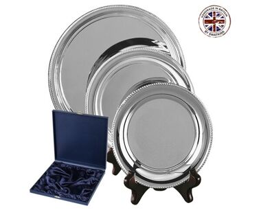 An image of Silver Sports Salver Tray with Rope-Edging - 9"