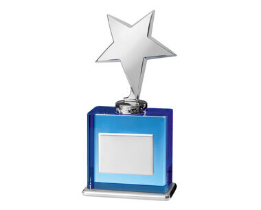 Product Image for On-Point Silver Star Award with Blue Glass Base