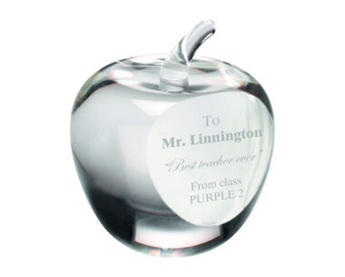 An image of Engraved Clear Glass "Apple" Paperweight