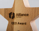 Engraved Wooden sustainable award close up