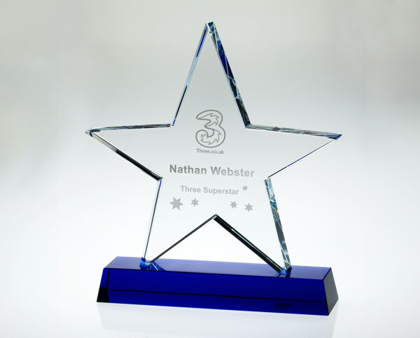 JB1400 Clear Blue Glass Star Award