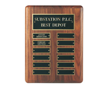 An image of American Walnut Plaque with Header & 12 x Brass Plates