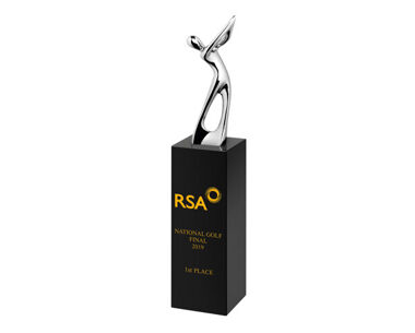 An image of Free-Standing Black Crystal Award with Golfer Statue - 10.75"