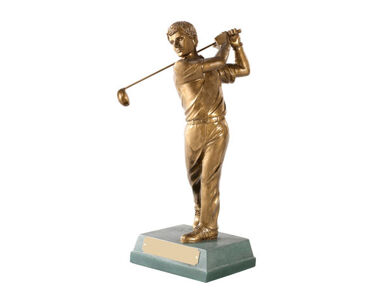An image of Male Golfer 'Completed Swing' in Antique Gold - 12"