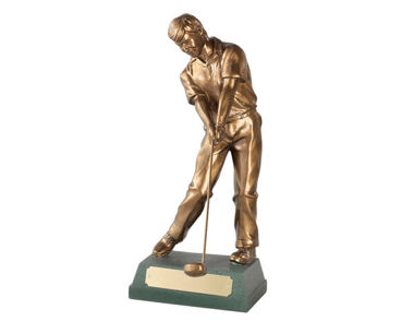 An image of Male Golfer 'Through Swing' in Antique Gold - 10"