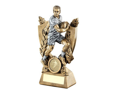 An image of Rugby 'Running' Trophy with Custom Badge - 203mm
