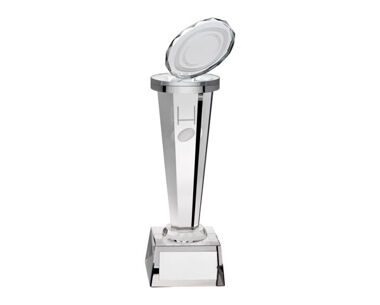 An image of Clear & Black Tower Trophy with Rugby Ball - 267mm