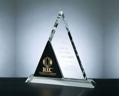 An image of Triangular Clear & Black Crystal Glass Award