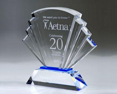 Clear & Blue Crystal Shell Recognition Award