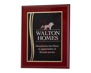 An image of Burgundy Marble-Effect Plate with Mahogany Finish Frame - 7" x 9"