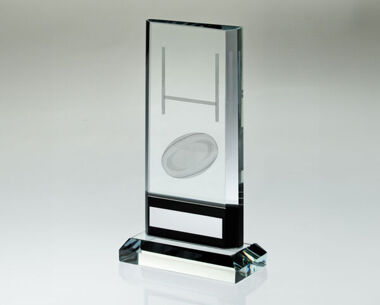 An image of Clear & Black Rugby Tower Award with 3D Etching - 191mm