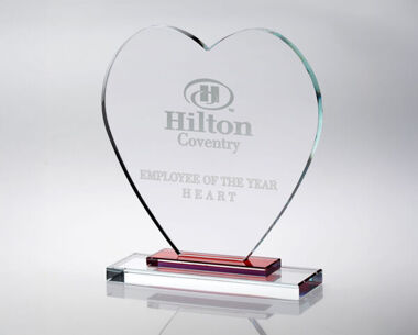 Clear Glass Heart with Red Stepped Base