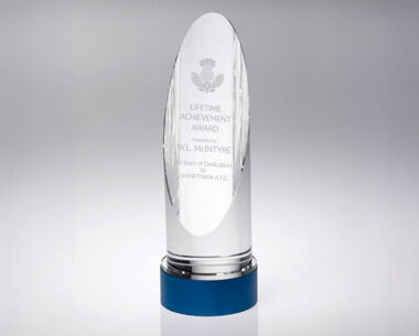 Clear Glass Column with Blue Metal Base Award