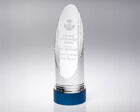 JB1750 Clear Glass Column Award with Blue Metal Base