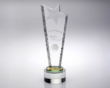 Clear Frosted Star Column with Yellow Collar Award