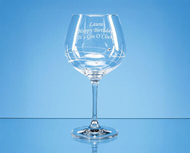 Single Diamante Gin Glass with Spiral Design Cutting