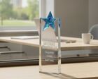 JB3800 engraved glass award with blue star