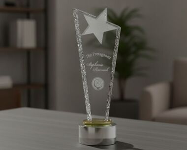 Clear Frosted Star Column with Yellow Collar Award