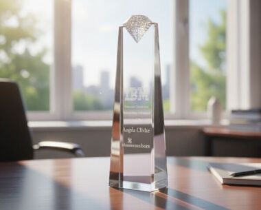 Crystal Pillar Award with Metal Diamond