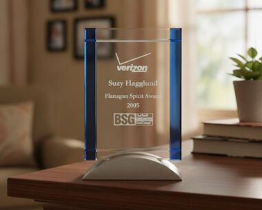 Rectangular Clear & Blue Crystal Award