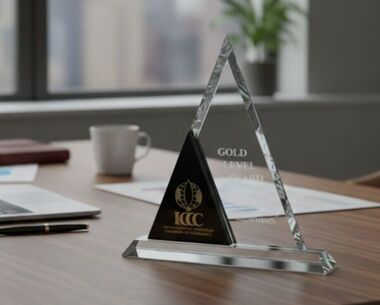 Triangular Clear & Black Crystal Glass Award