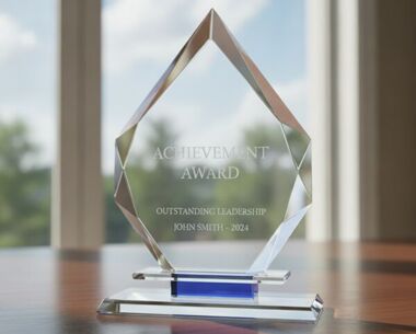 Diamond-Shaped Crystal & Blue Award