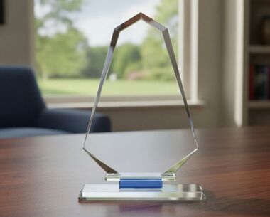 Engraved Crystal Award with Blue Detail