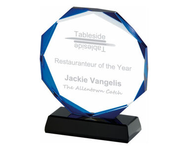 Octagonal Glass Awards with Blue Bevel