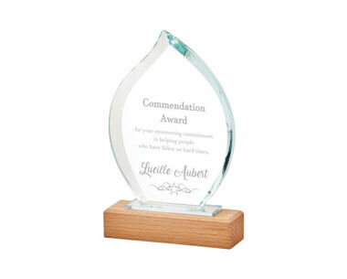 Glass Flame Award with Wood Base