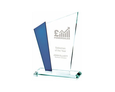 Engraved Clear and Blue Glass Award