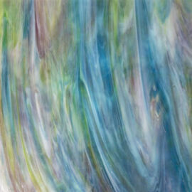 Wissmach Opalescent Wispy - White Swirled with Amber, Lime Green, Blue