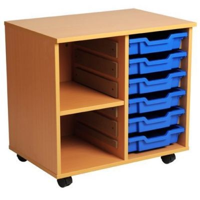 An image of Aztec Double 6 High Mobile Tray & Open Storage - Shallow Stora...