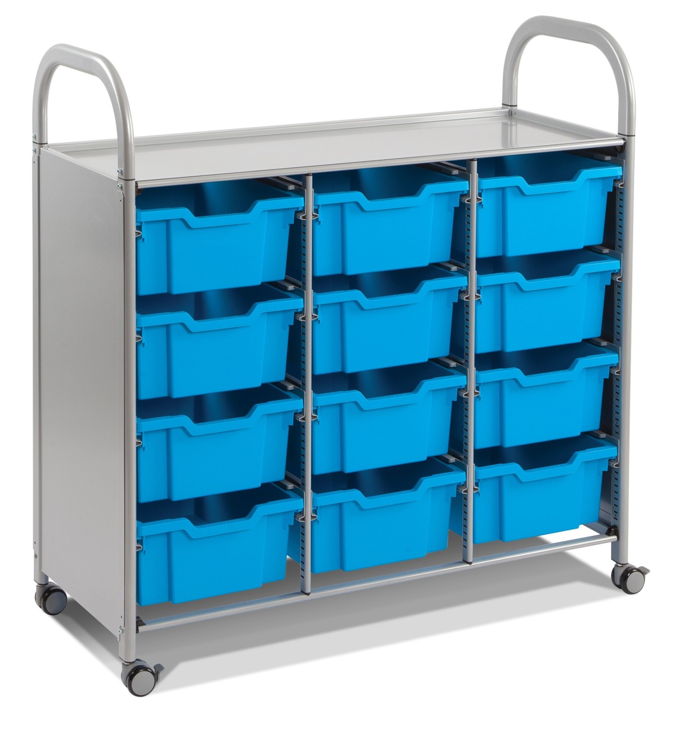 An image of Callero Three Column Storage Trolley with 9 Deep Trays - Lunch Tro...