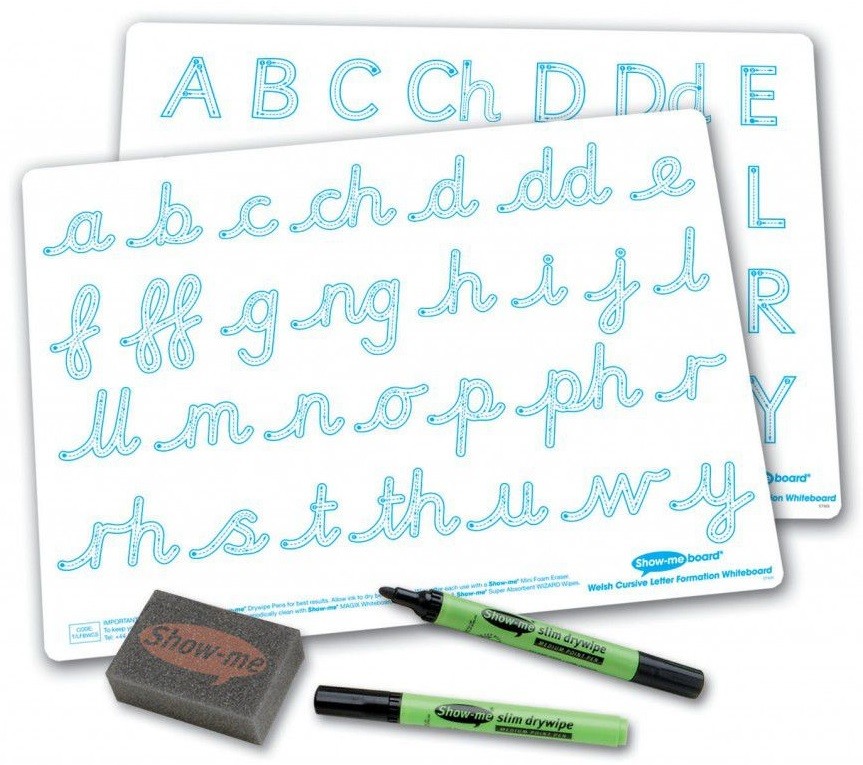 An image of Show Me Welsh Cursive Letter Formation Drywipe Boards