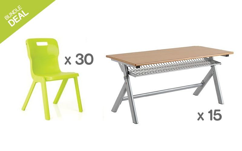 An image of Titan Height Adjustable Tables & One Piece Chair Bundle - Heig...