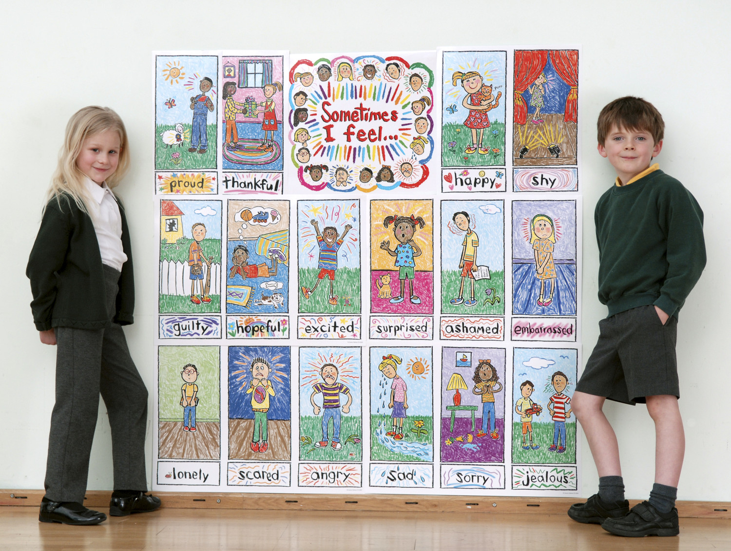 An image of Emotions Kid Drawn Bulletin Board Pack